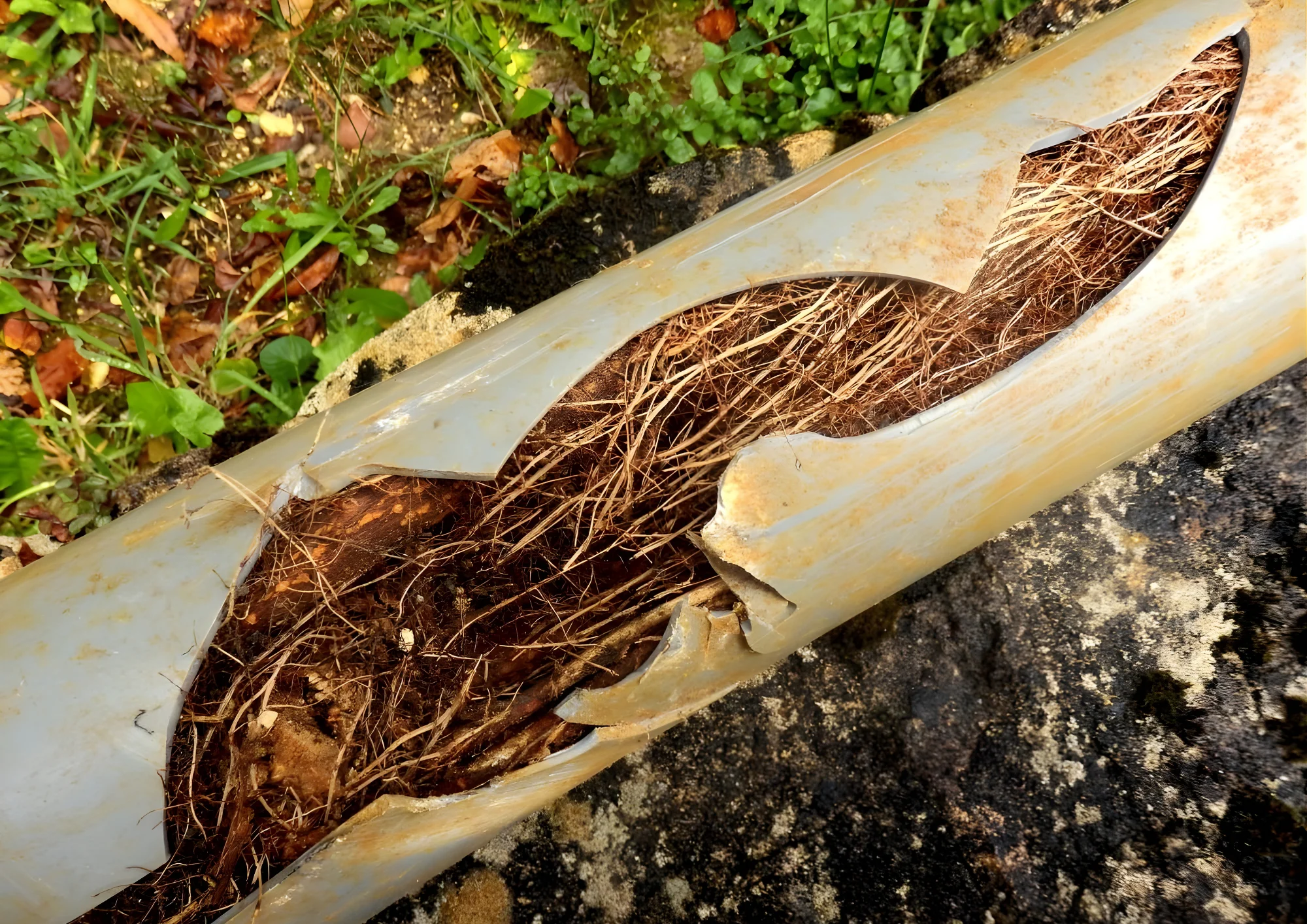 Tree roots growing into a damaged sewer line causing plumbing issues in Rockwall, TX